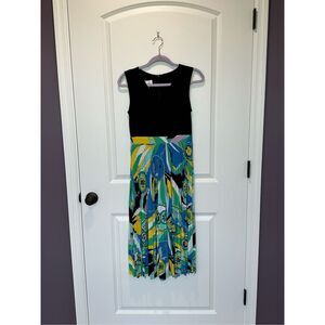Donna Morgan Black Multicolored Printed Pleated Bottom Dress Size 0